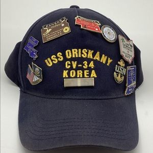 USN ORISKANY NAVY CV-34 KOREAN WAR VETERAN HAT CAP WITH 9 PINS. Hat by Harriton